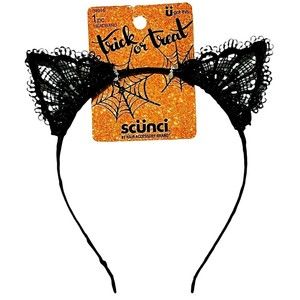 Scunci Cat Ears Trick or Treat Headband - 1 Piece Black Lace #34916